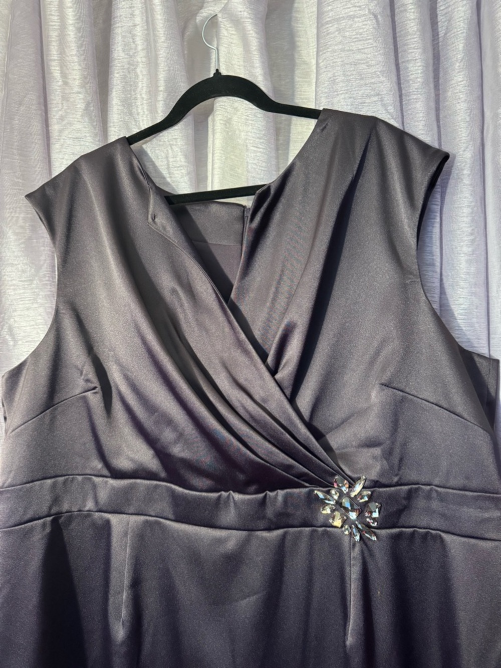 dressbarn Plum Satin Wrap-Front Midi Dress - Picture 5 of 6